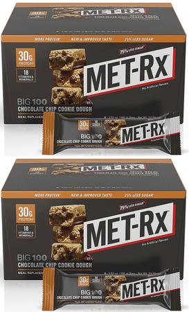 Met-Rx Big 100 Bar Chocolate Chip Cookie Dough - 18 Bars (2 Boxes of 9 Bars)  TWINPACK