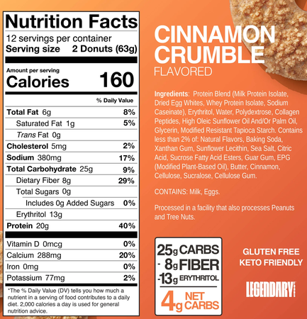 Legendary Foods Protein Donuts  Cinnamon Crumble - 12 Pack