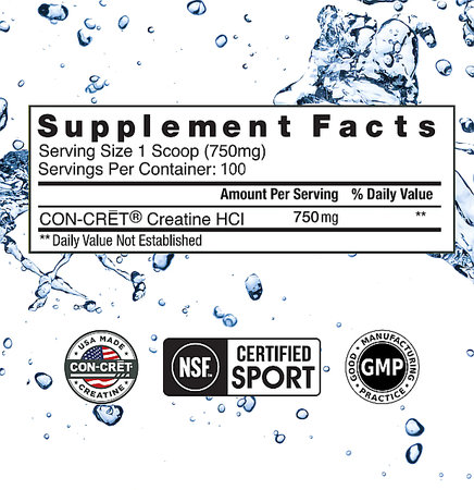 CON-CRET Creatine HCl Powder Raw Unflavored - 100 Servings