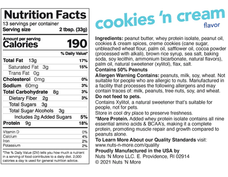Nuts n More Cookies 'N Cream High Protein Peanut Butter Spread - 15 Oz