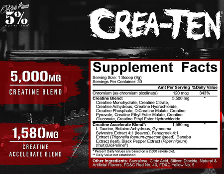 5% Nutrition Crea-TEN Creatine Formula  Blue Raspberry - 30 Servings