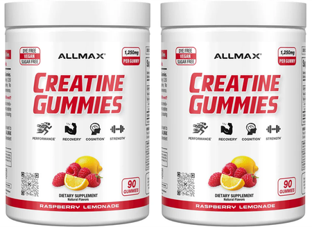 AllMax Nutrition Creatine Gummies (1.25g Creatine Per Gummy)  Raspberry Lemonade - 180 Gummies (2 x 90 Ct Bottles) TWINPACK