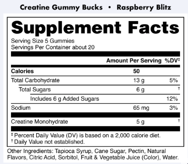Bucked Up Creatine Gummy Bucks Creatine Gummies  Raspberry Blitz  - 20 Servings