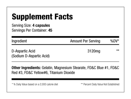 SNS Serious Nutrition Solutions DAA D-Aspartic Acid Capsules - 360 Cap (2 x 180 Cap Btls)  TWINPACK