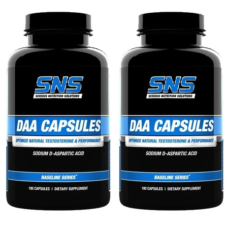 SNS Serious Nutrition Solutions DAA D-Aspartic Acid Capsules - 360 Cap (2 x 180 Cap Btls)  TWINPACK