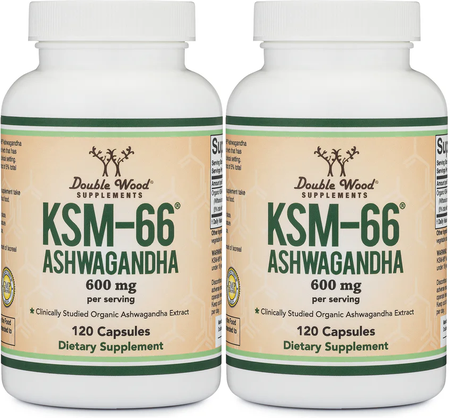 Double Wood Supplements KSM-66 Ashwagandha - 240 Capsules (2 x 120 Capsule Bottles)  TWINPACK
