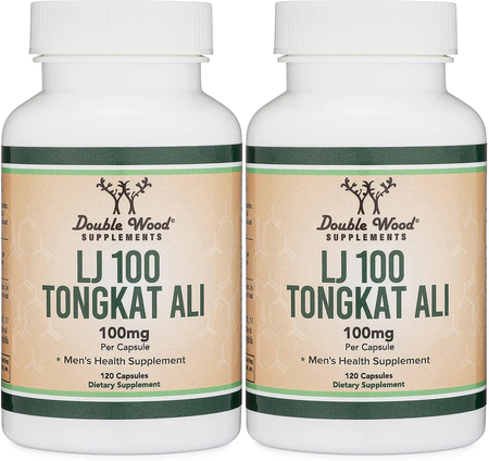 Double Wood Supplements LJ100 Tongkat Ali Extract 100 Mg - 2 x 120 Capsule Bottles TWINPACK