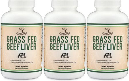 Double Wood Supplements Liver Capsules  Grass Fed Beef Liver - 540 Capsules (3 x 180 Capsule Bottles) 3 PACK