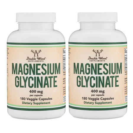 Double Wood Supplements Magnesium Glycinate 400 Mg - 2 x 180 Capsule Bottles TWINPACK