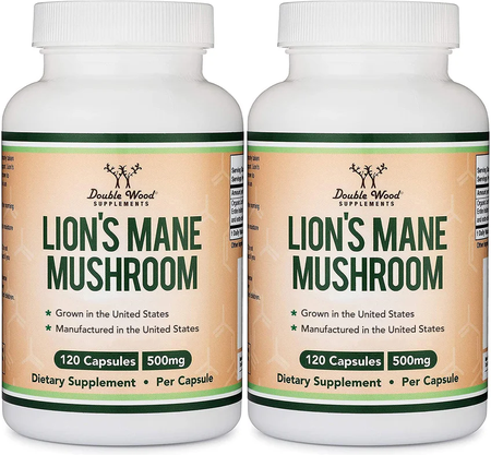 Double Wood Supplements Lion's Mane Mushroom - 2 x 120 Capsule Bottles TWINPACK