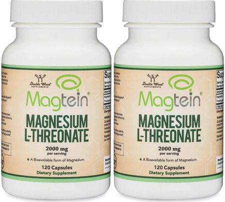 Double Wood Supplements Magtein Magnesium L-Threonate  - 2 x 120 Capsule Bottles TWINPACK