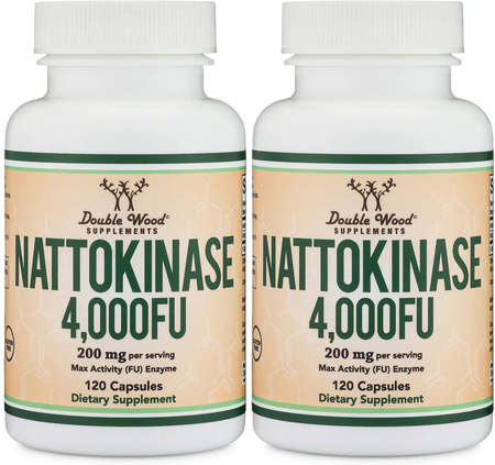 Double Wood Supplements Nattokinase 4,000FU (2000 FU/capsule) - 240 Capsules (2 x 120 Capsule Bottles)  TWINPACK