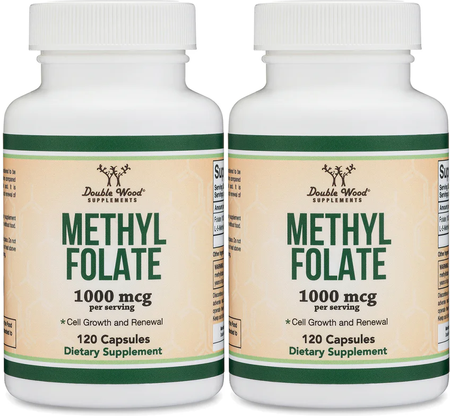 Double Wood Supplements Methyl Folate 1000 Mcg - 2 x 120 Capsule Bottles TWINPACK