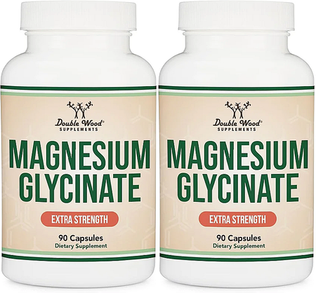 Double Wood Supplements Magnesium Glycinate Extra Strength - 2 x 90 Capsule Bottles TWINPACK