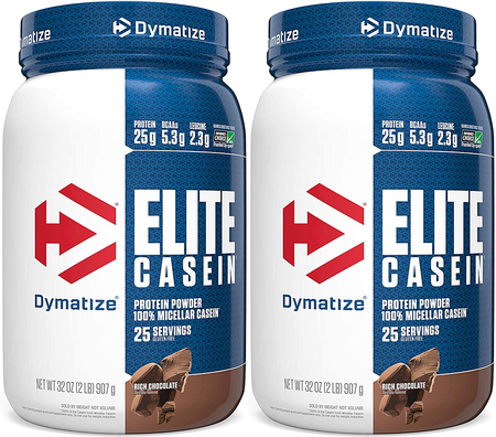 -Dymatize Elite Casein Protein Chocolate - 4 Lb (2 x 2 Lb Btls)  *Expiration date 10/25 TWINPACK