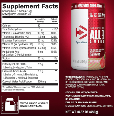 Dymatize ALL9 Amino EAA's Watermelon  - 30 Servings *Expiration date 10/25