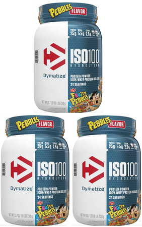 -Dymatize ISO 100 Whey Protein Isolate Fruity Pebbles - 4.8 Lb (72 Servings) (3 x 1.6 Lb Btls)  3 PACK