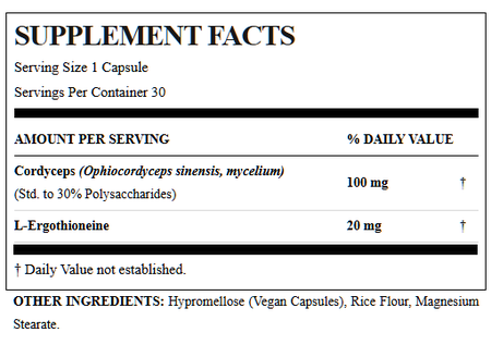 AllMax Nutrition EGT20+ L-Ergothioneine + Cordyceps - 2 x 30 Capsule Bottles TWINPACK