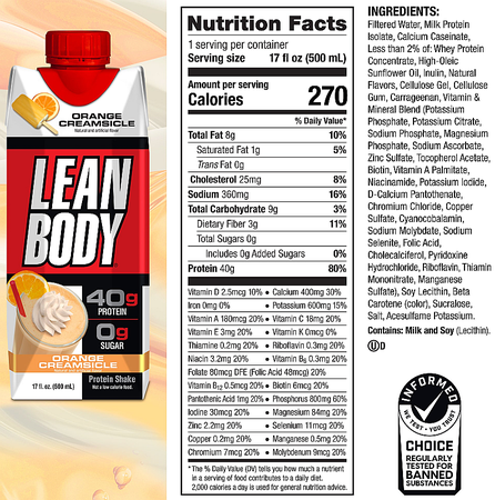 Labrada Lean Body RTD Ready-to-Drink Protein Shake 17 Oz  Orange Creamsicle - 12 x 17oz Containers