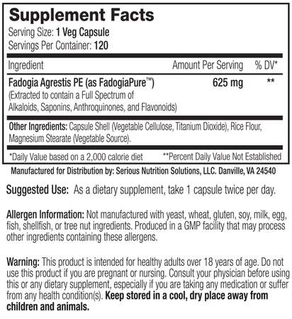 SNS Serious Nutrition Solutions Fadogia XT Fadogia Agrestis - 120 Capsules
