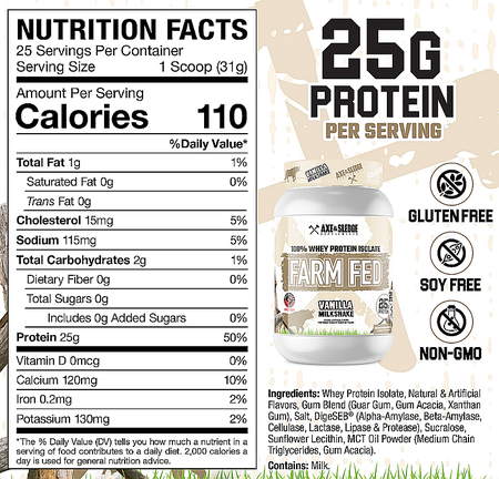 Axe & Sledge Farm Fed Whey Protein Isolate Vanilla Milkshake - 25 Servings