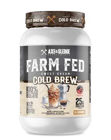 Axe & Sledge Farm Fed Whey Isolate Protein  Sweet Cream Cold Brew w/17mg Caffeine - 25 Servings