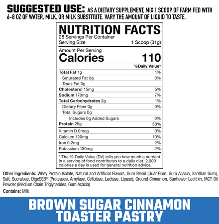 Axe & Sledge Farm Fed Whey Isolate Protein Brown Sugar Cinnamon Toaster Pastry - 28 Servings
