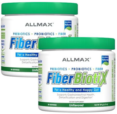 AllMax Nutrition FiberBiotiX Unflavored - 60 Servings (2 x 30 Serv Btls) TWINPACK  Complete Gut Health - Probiotics - Prebiotics - Fiber