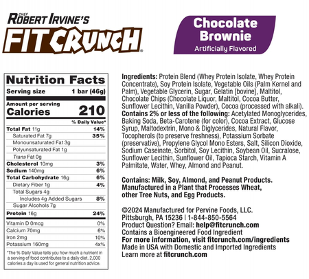 Fit Crunch Snack Size Bars Chocolate Brownie - 9 Bars (46g Size)