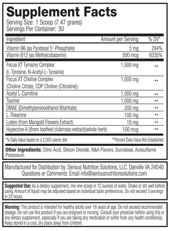 SNS Serious Nutrition Solutions Focus XT Caffeine Free  Fruit Punch - 30 Servings