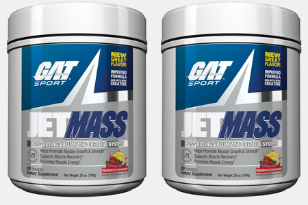 GAT JetMass Strawberry Lemonade  Fast-Acting Volumizing Creatine System - 60 Servings (2 x 30 Serving Btls) TWINPACK