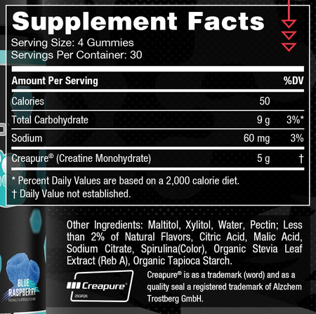 Gorilla Mind Creatine Monohydrate Gummies  Blue Raspberry - 120 Gummies