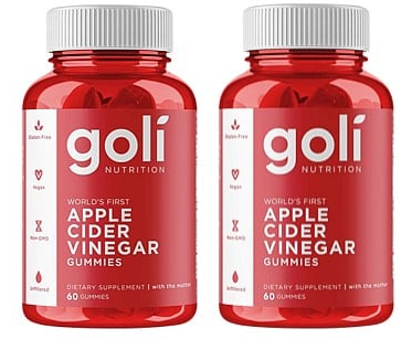 Goli Nutrition Apple Cider Vinegar Gummies - 2 x 60 Piece Bottles  TWINPACK