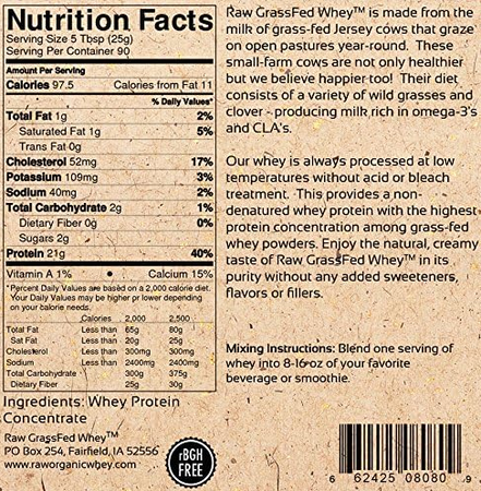 Raw Grass Fed Whey Protein  Unflavored - 5 Lb *Best by date Jan. 2026