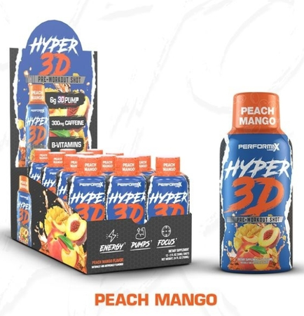 Performax Labs Hyper 3d Pre Workout Shot  Peach Mango - 12 x 2 oz Btls