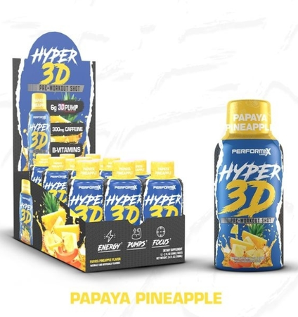 Performax Labs Hyper 3d Pre Workout Shot  Papaya Pineapple - 12 x 2 oz Btls