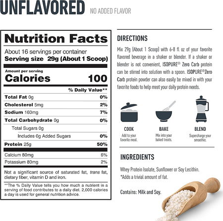 Isopure Zero Carb  Unflavored - 1 Lb (16 Servings)