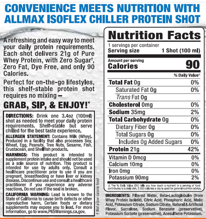 AllMax Nutrition IsoFlex Whey Protein Isolate Shots 3.4oz. (The Isoflex Chiller Shot )  Orange - 12 x 3.4oz Bottles