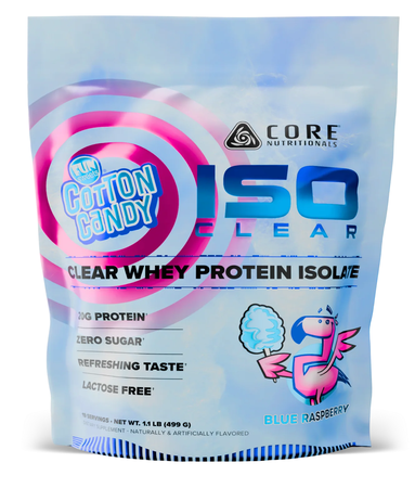 Core Nutritionals ISO Clear Whey Protein Isolate  Fun Sweets Cotton Candy Blue Raspberry - 19 Servings