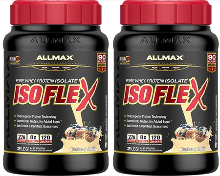 -AllMax Nutrition IsoFlex Whey Protein Isolate Blueberry Muffin - 4 Lb (2 x 2 Lb) TWINPACK
