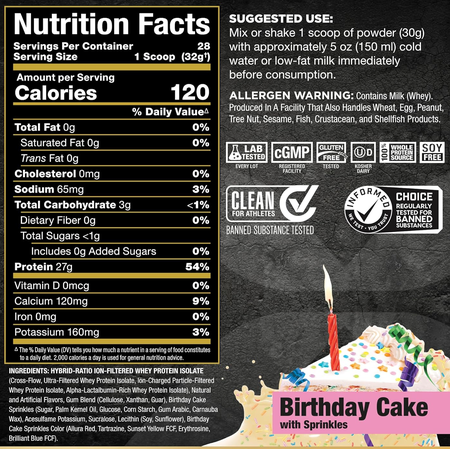 AllMax Nutrition IsoFlex Whey Protein Isolate Birthday Cake  - 2 Lb