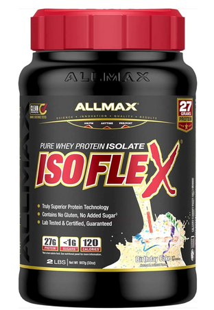 AllMax Nutrition IsoFlex Whey Protein Isolate Birthday Cake  - 2 Lb
