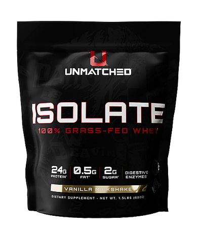 Unmatched Isolate 100% Grass-Fed Whey Protein  Vanilla Milkshake - 1.5 Lb