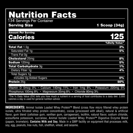 Animal Isolate Loaded Whey Protein  Chocolate - 10 Lb