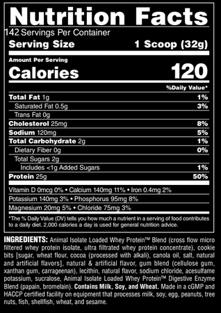 Animal Isolate Loaded Whey Protein  Cookies & Cream - 10 Lb