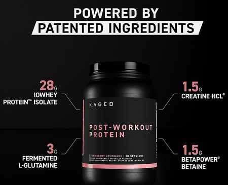 Kaged Post-Workout Protein  Strawberry Lemonade - 20 Servings (Whey Isolate, Creatine & Glutamine)