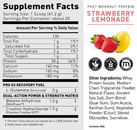 Kaged Post-Workout Protein  Strawberry Lemonade - 20 Servings (Whey Isolate, Creatine & Glutamine)