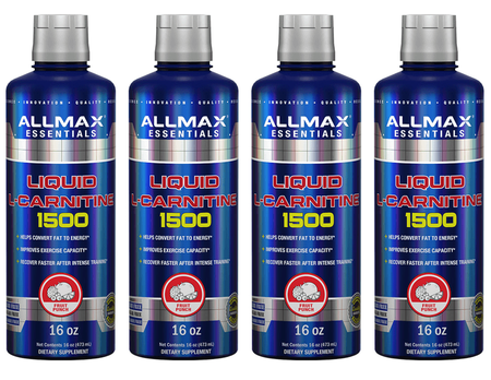 AllMax Nutrition L-Carnitine Liquid 1500 Fruit Punch - 64 oz/128 Servings (4 x 32 Serving Bottles) 4 PACK