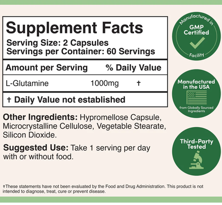 Double Wood Supplements L-Glutamine  - 120 Capsules