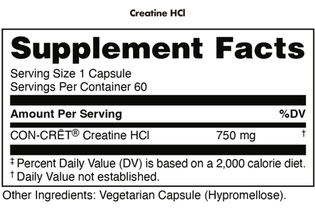 Bucked Up Creatine HCl - CON-CRET Creatine HCl 750 Mg Capsule Bottles - 2 x 60 Capsule Bottles TWINPACK